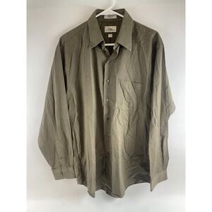 Louis Roth Shirt Men's Size 16 34/35 Green Brown Button Up Long Sleeve Pocket